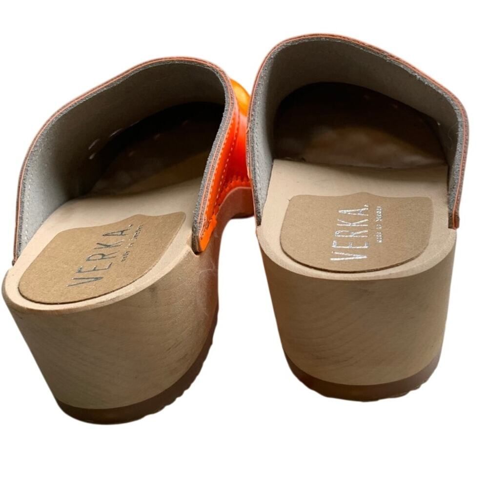 NEW Verka Swedish Clogs Neon Orange Patent Leather Size EU 37 /US 6 - 6.5 - Picture 4 of 7